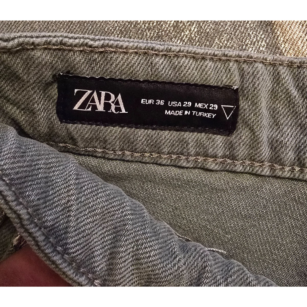 Zara Olive/Sage Green Metallic Straight-Leg Cuffed Women’s Jeans - Picture 9 of 12
